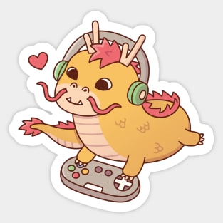 Cute Dragon Playing Video Games on Game Controller Sticker